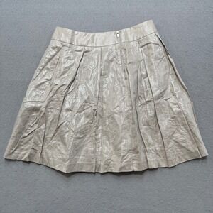 Banana Republic Mini Skirt Women's 2 Champagne Pleated Metallic Linen Blend Glam